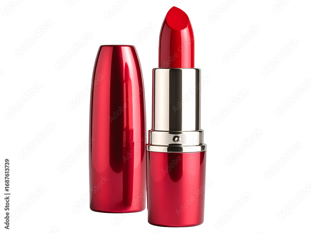 Fototapeta premium Side View of Red Lipstick with Glossy Finish, Isolated PNG 