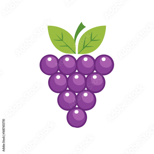 Stylized Purple Grape Cluster with Green Leaves Vector Illustration