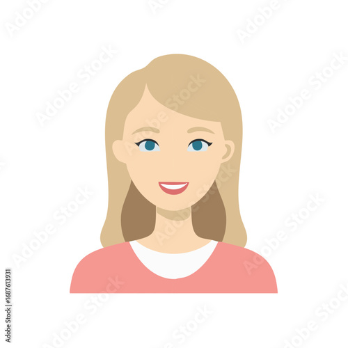 Blonde woman cartoon portrait smiling and looking at viewer illustration