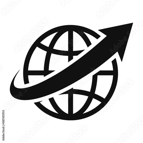 global growth silhouette with upward arrow around the world symbol