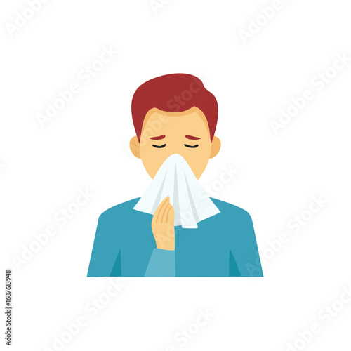 Person with Red Hair Blowing Nose With White Tissue Paper