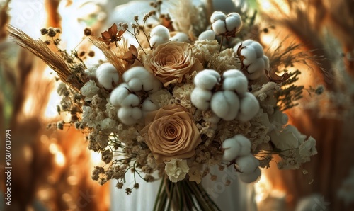 Elegant Dry Flower Bouquet Featuring Cotton and Delicate Textures in Natural ...