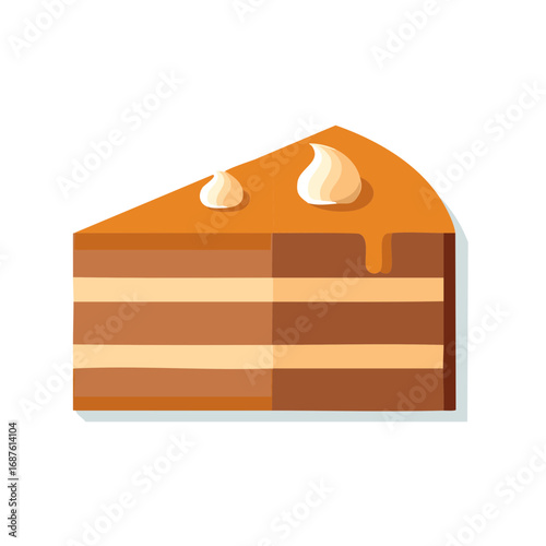 Delicious slice of layered cake with creamy icing dripping down the side in tasty dessert drawing