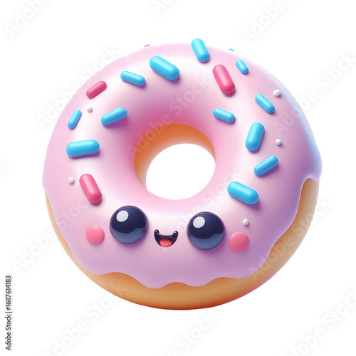 Cute 3D Cartoon Donut isolated on white background