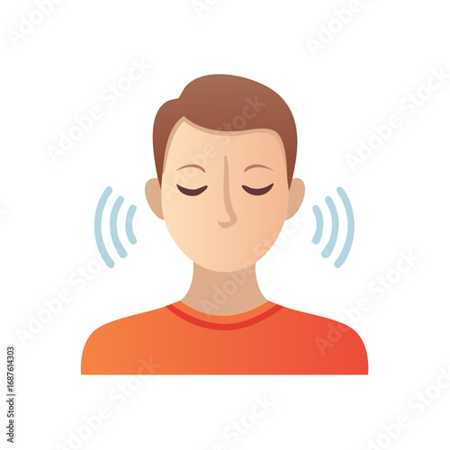 Hearing Illustration Showing Reception of Sounds around Man with Closed Eyes Simple Style