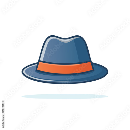 Blue fedora hat with orange band vector illustration on a white background