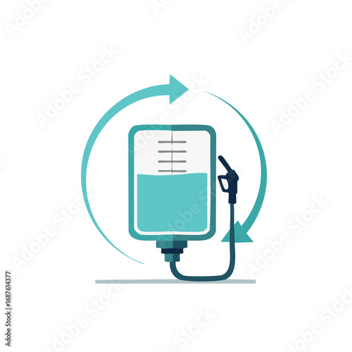 Abstract illustration of fuel tank filling and energy exchange in a circular process.