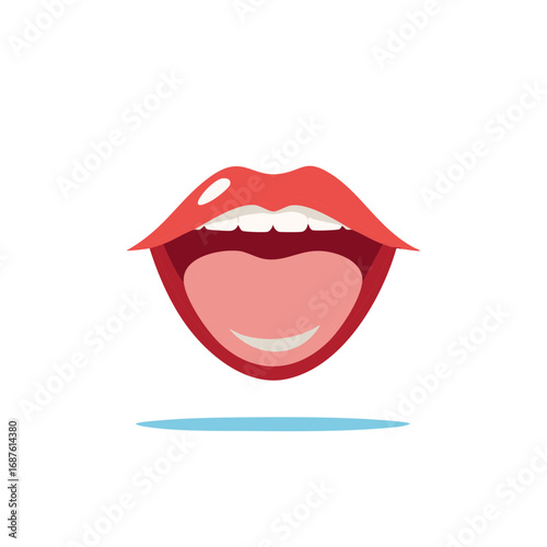 Cartoon lips with an open mouth showing teeth and tongue illustration