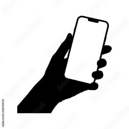 black and white silhouette of a hand holding a smartphone