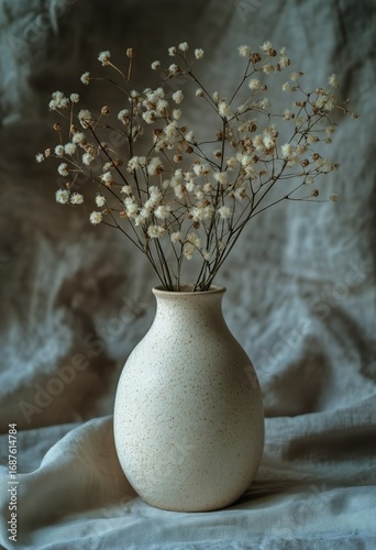 Elegant Dried Flowers in a Minimalist Vase on a Textured Surface With Soft Li...