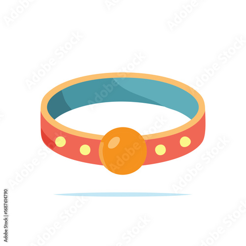 Cartoon pet collar with studs and a large orange gem vector illustration