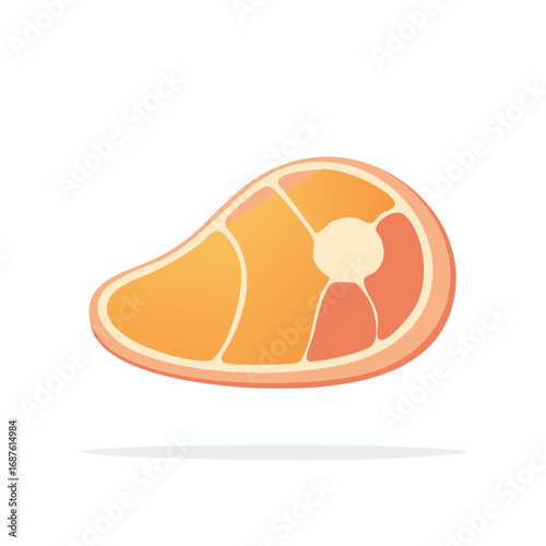 Cartoon illustration of a raw steak cut, isolated, orange, pink and tan hues