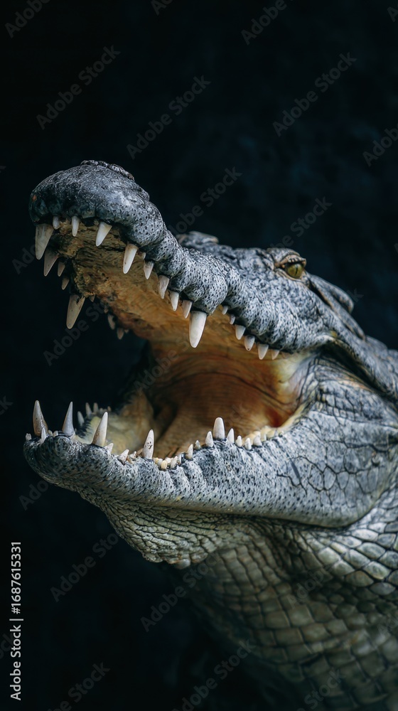 Fototapeta premium Fierce Crocodile with Open Mouth Displaying Sharp Teeth and Reptile Features