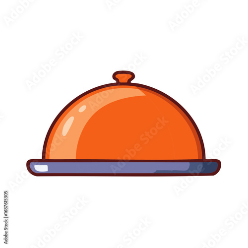 Cartoon Illustration of Orange Cloche Dish with Purple Rim Isolated on White Background