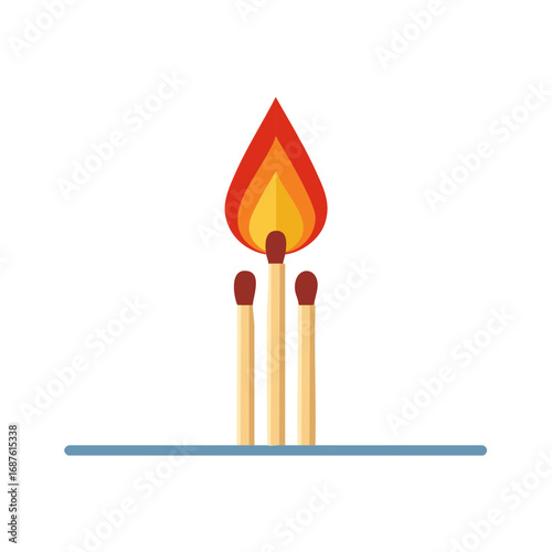 Illustration of Matches with Flame Ignited and Two Unlit for a Minimalist Design