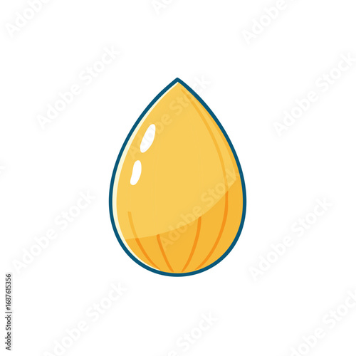 Single stylized almond kernel with golden color and blue outline