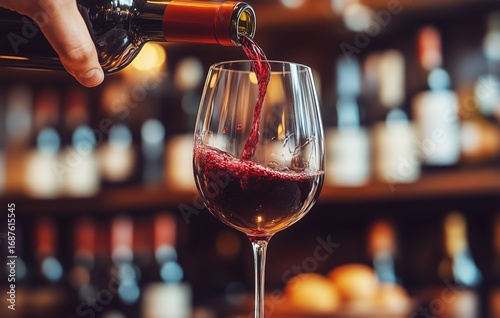 Pouring Red Wine Into a Glass in a Cozy Wine Shop at Golden Hour.