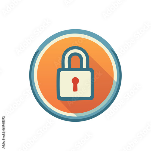 Padlock graphic icon in circle frame with keyhole, protection, security concept