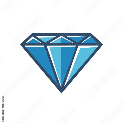 Stylish Blue Diamond Shape Icon Illustration of Gemstone Facets