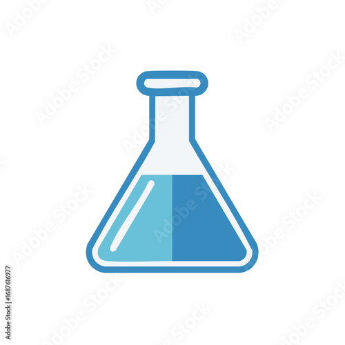 Cartoon Vector Illustration of an Erlenmeyer Flask Containing Blue Liquid Chemical Science Lab Equipment
