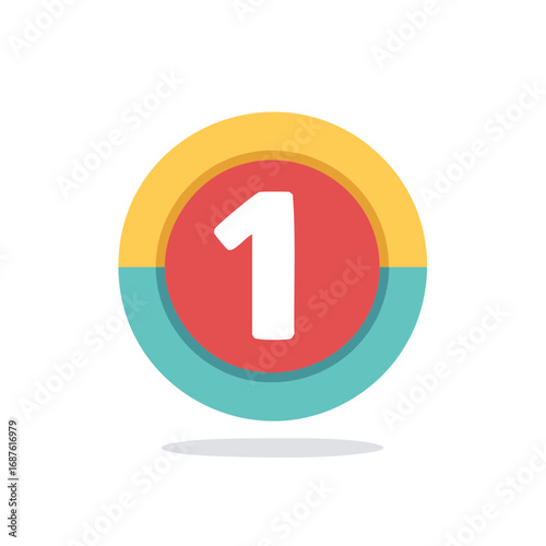 Bold Number 1 Symbol in a Colorful Circle, First Place Concept