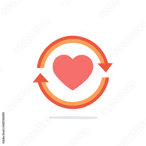 Red Heart in Circular Arrow Motion Graphic Icon Design on White