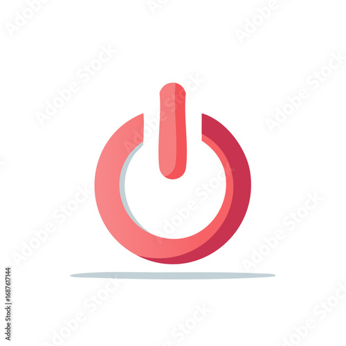 Modern power button symbol with gradient red and pink tones and subtle shadow
