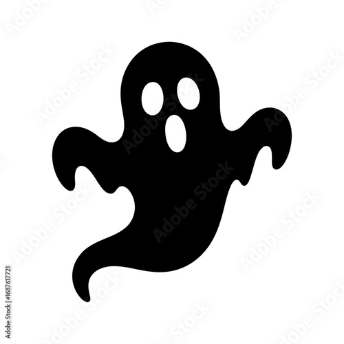black silhouette of a ghost with floating shape for spooky concept