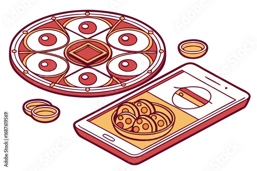 Smartphone Displaying Food with Decorative Plate and Rings Keywords: smartphone, mobile phone
