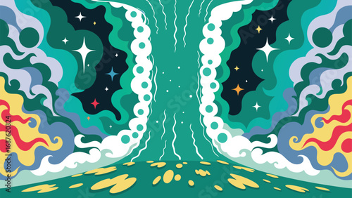 Abstract background with clouds and stars in retro style. Vector illustration.