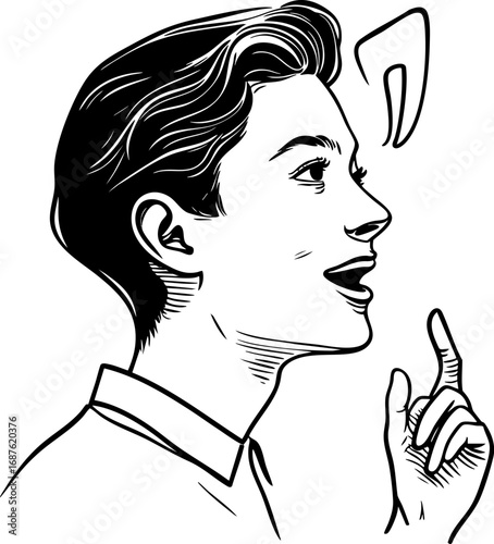 Mid-Conversation Candid Profile Vector Illustration. Natural Speaking Portrait Outline for Communication Concepts