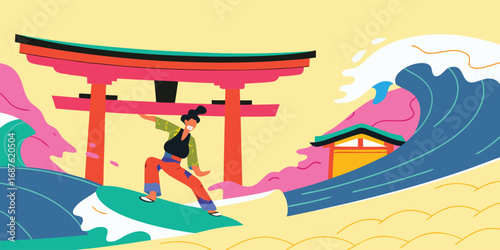 illustration of a man in a boat illustration vector colorful style