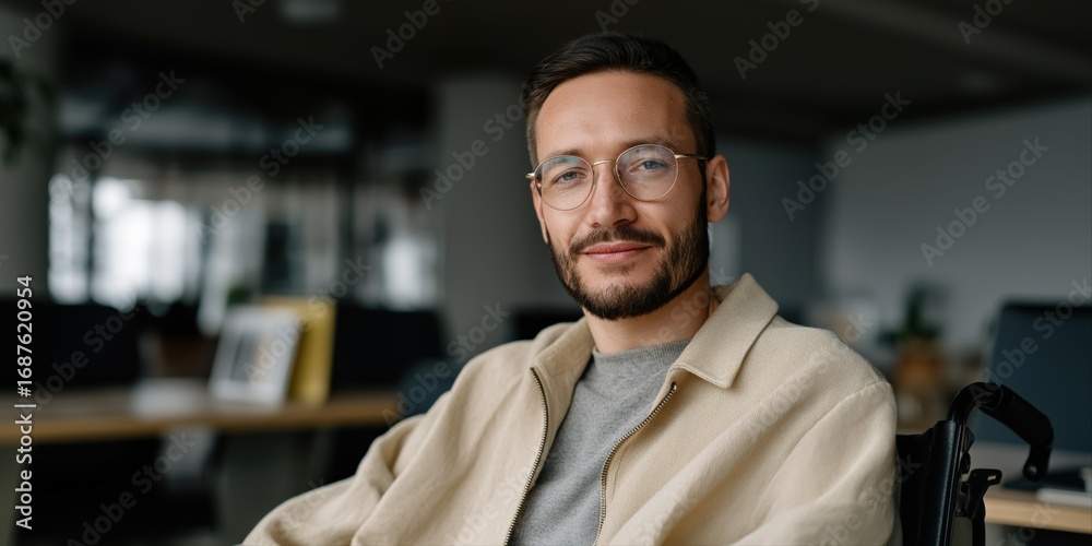 Obraz premium Young caucasian male with glasses in office setting
