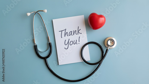Express heartfelt gratitude to healthcare heroes with this medical stethoscope and heart symbol composition