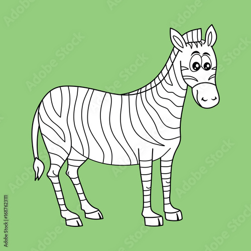 Zebra Coloring Page Vector - Black White Line Art - Cartoon Zebra Outline -  Kids Activity worksheet - Safari Printable