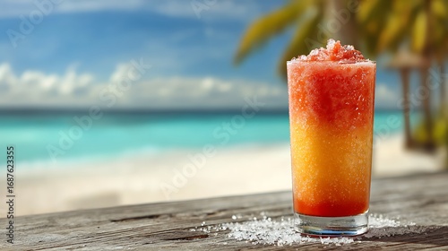 Tropical cocktail drink on beach background summer vacation refreshing beverage exotic destination getaway