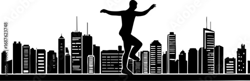 Tightrope walking outline – metaphor for balance and risky life challenges