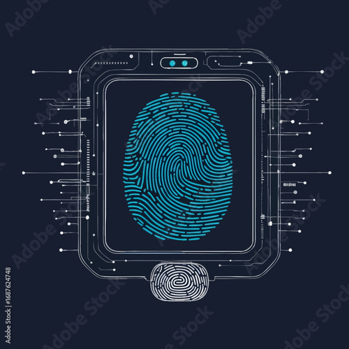 Fingerprint scan with biometric pattern. Secure access outline vector illustration isolated on white