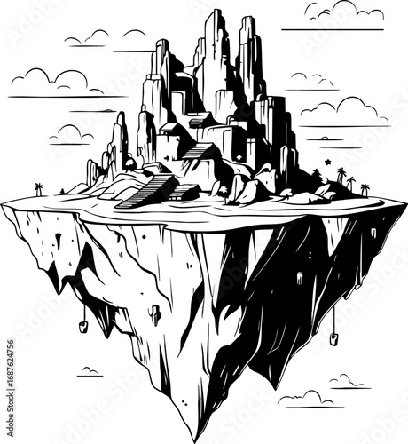 Floating island outline — abstract uncharted world vector illustration