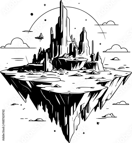 Floating island outline — abstract uncharted world vector illustration