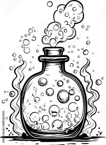 Magical potion bottle — outline vector of fantasy alchemy icon