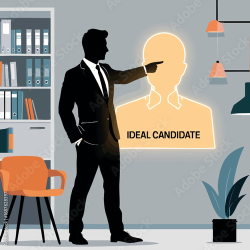 Ideal candidate selection — outline vector with glowing silhouette