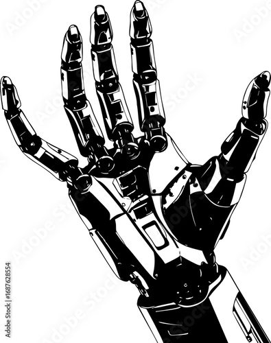 Robotic metallic hand outline vector – cybernetic concept for tech visuals