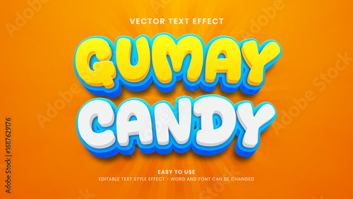 editable text effect gumay candy 3d style premium vector