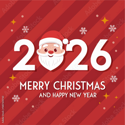 vector of merry christmas and happy new year2026  card with red background