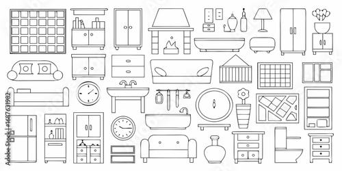 Collection of Line Art Icons for Home Furniture and Fixtures home decor interior design
