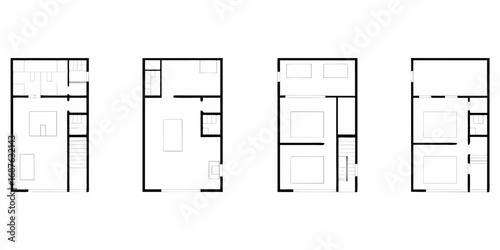 Four Simple Architectural Floor Plan Diagrams of Small Houses house plan architectural drawing
