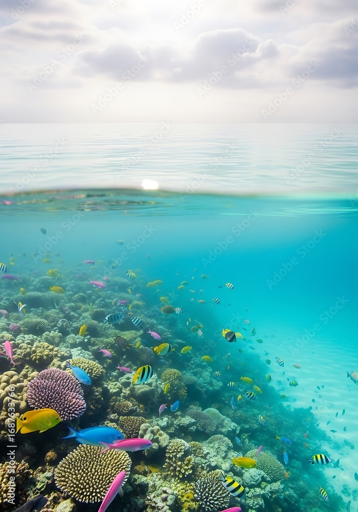 Naklejka premium Vibrant Coral Reef Underwater Scene.