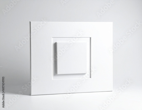 White square relief casting shadows against neutral backdrop