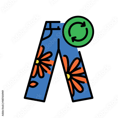 upcycled pants black line icon for digital and print projects.